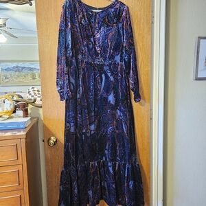 Anthropologie Paisley Velvet Burnout Long Sleeve Dress